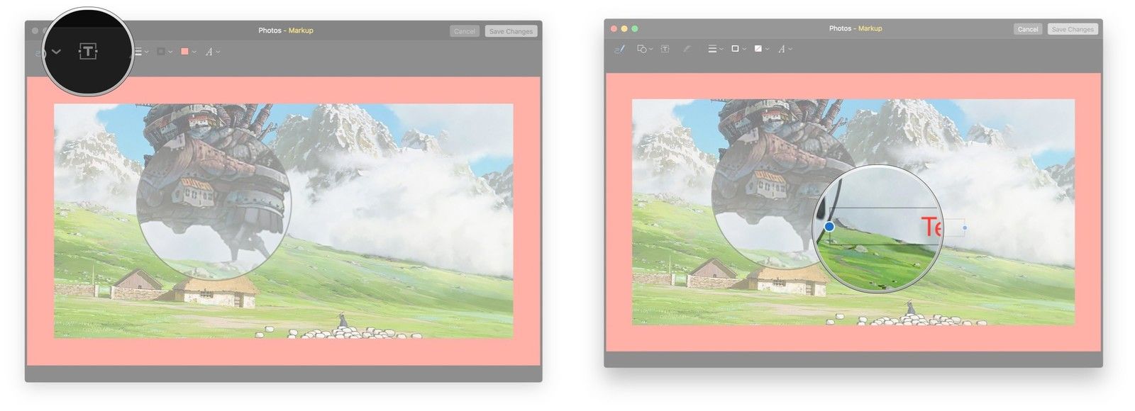 Нажмите кнопку «Текст», щелкните текстовое поле, чтобы изменить текст, нажмите и перетащите синие точки, чтобы изменить размер текста.