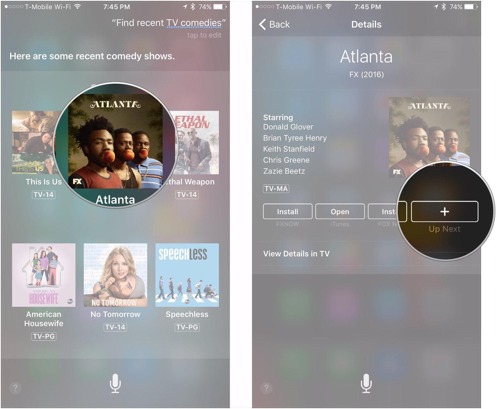 Выберите Показать, нажмите Вверх Далее