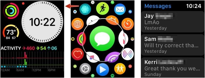 выберите сообщение на Apple Watch