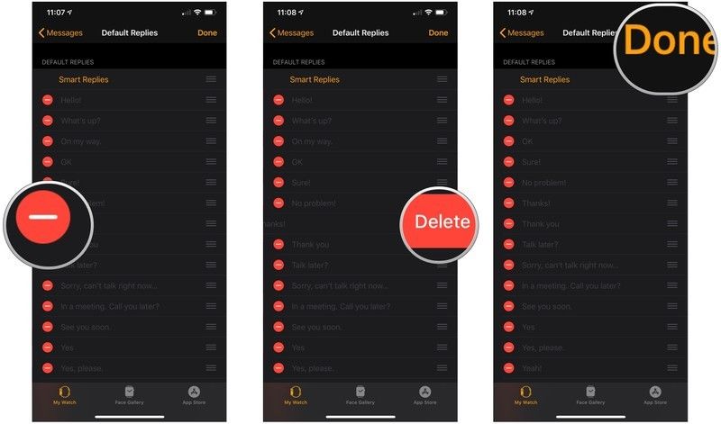 удалить предустановленные сообщения