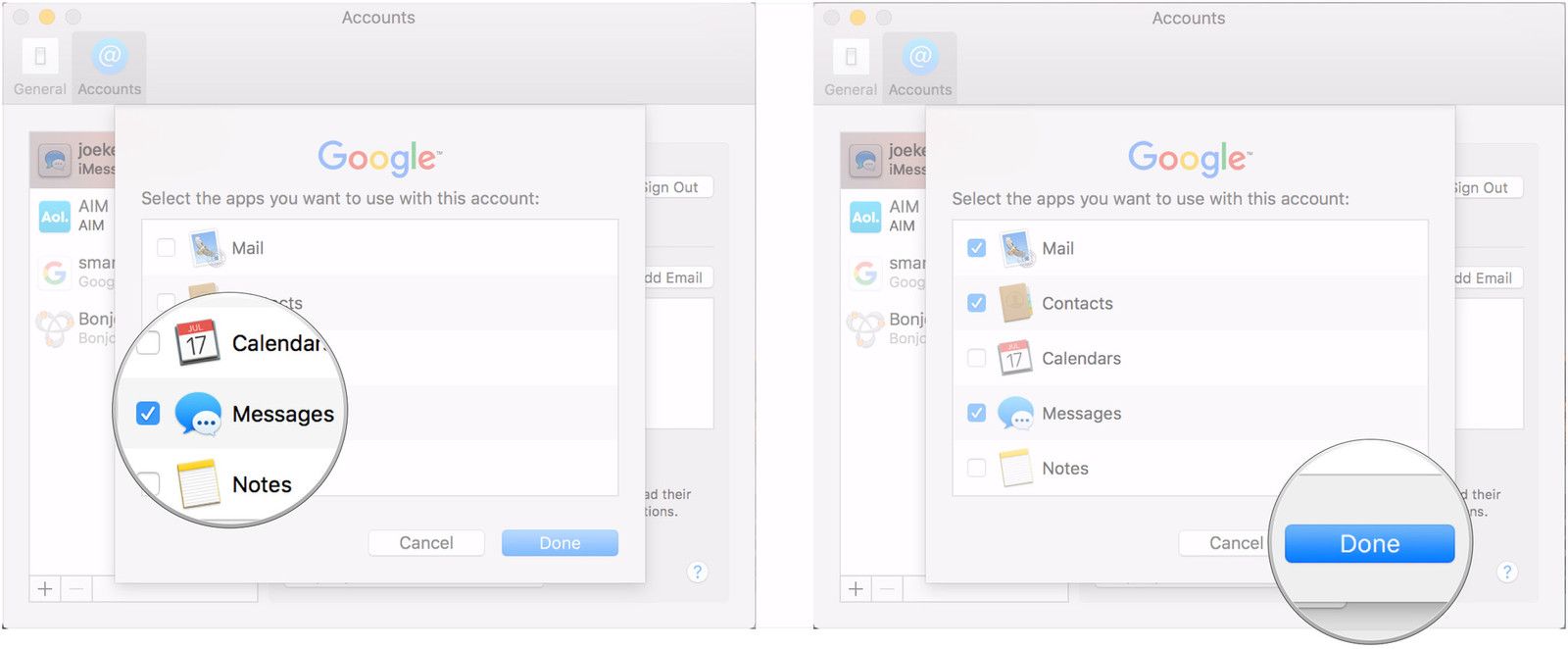 Выберите приложения, нажмите Готово