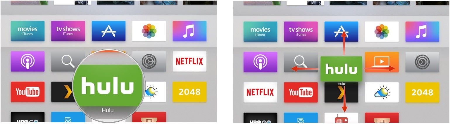 Перемещение приложений с помощью Siri Remote на Apple TV