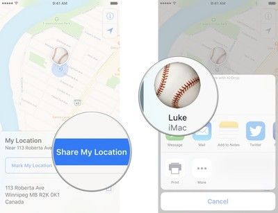 Нажмите «Поделиться моим местоположением», а затем нажмите на контакт, которого хотите AirDrop, указать свое местоположение.