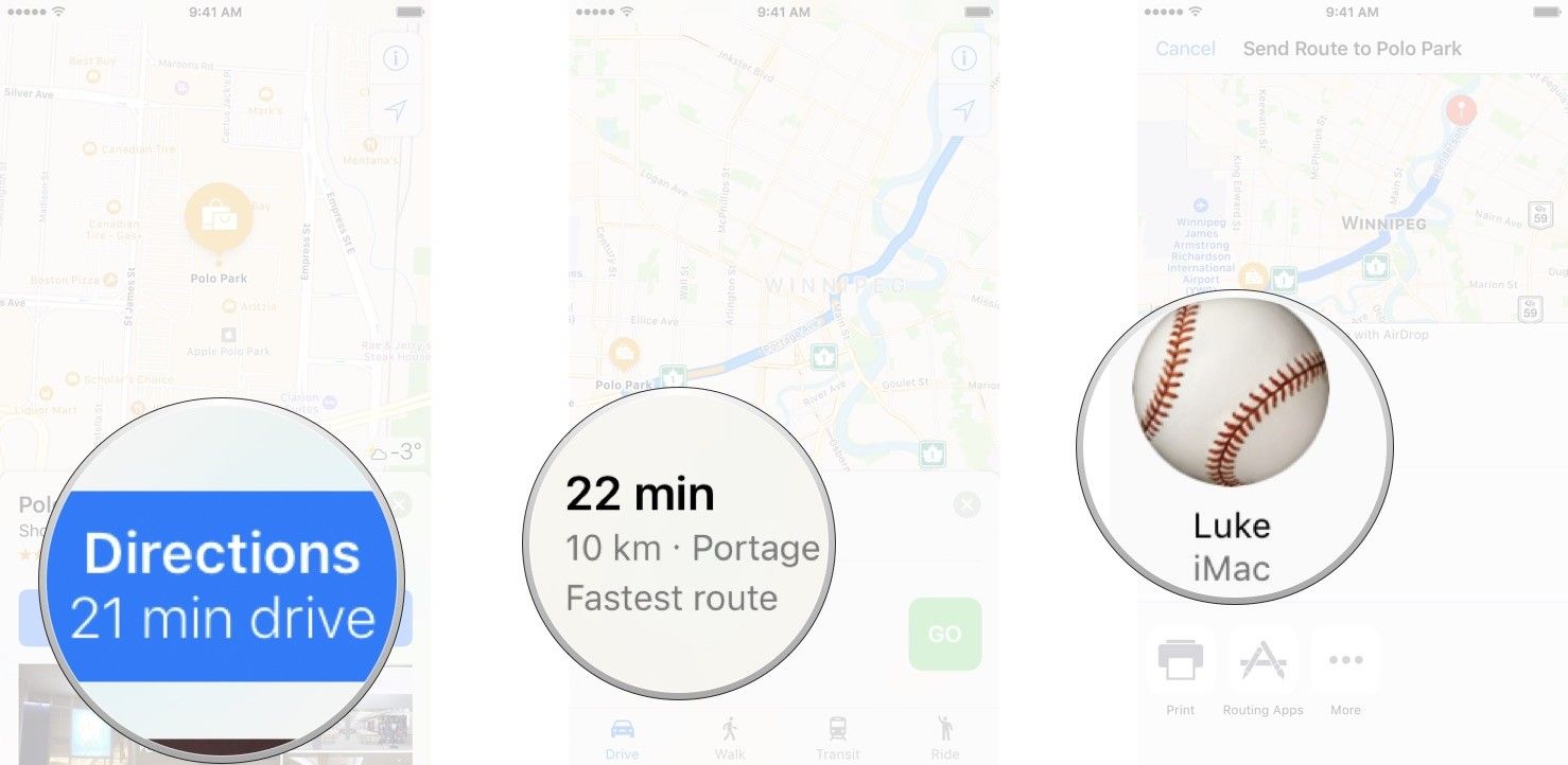 Нажмите «Направления», нажмите на маршрут, которым вы хотите поделиться, а затем нажмите «Отправить».