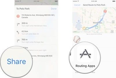 Нажмите поделиться и нажмите приложения маршрутизации.
