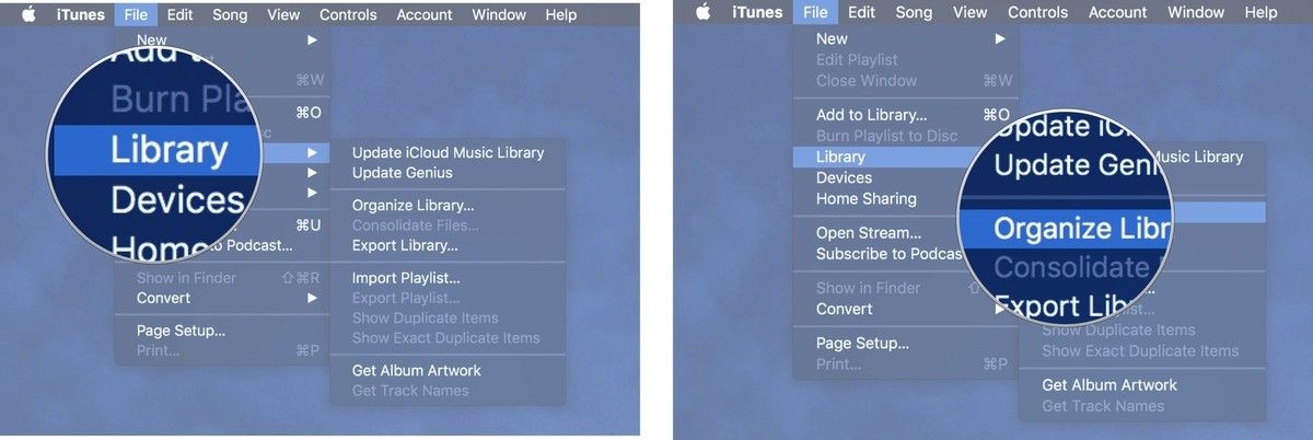 Выберите «Библиотека», затем нажмите «Организовать библиотеку».