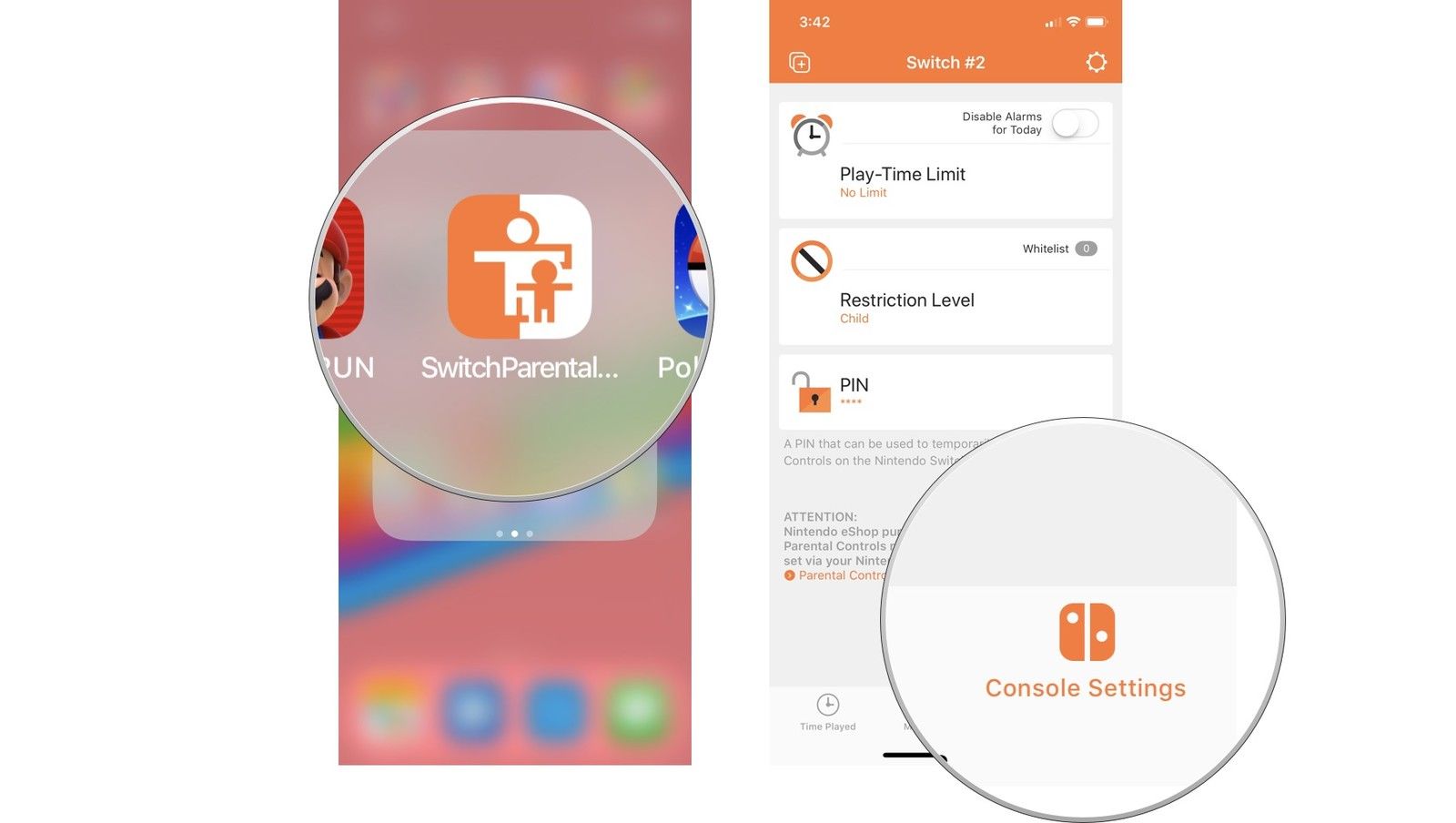 Запустите Родительский контроль, затем нажмите &laquo;Настройки консоли&raquo;.