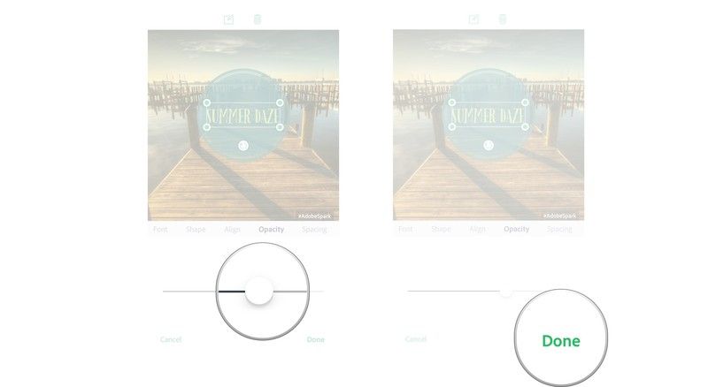 С помощью ползунка настройте непрозрачность текста, нажмите «Готово».