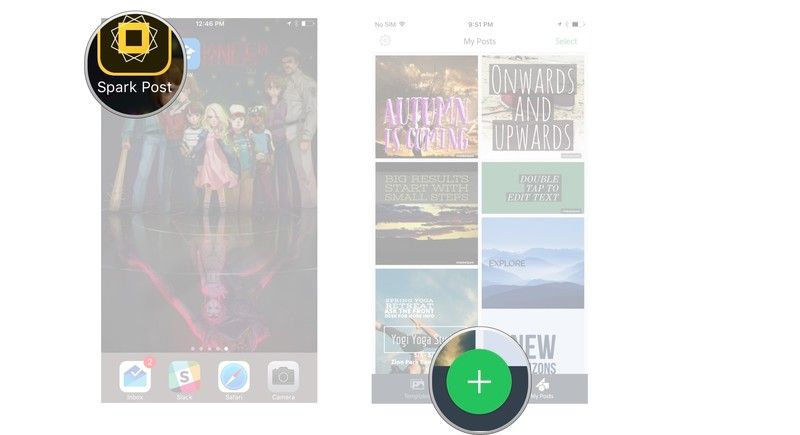 Откройте Sparkpost и коснитесь зеленого значка добавления в нижней части экрана.