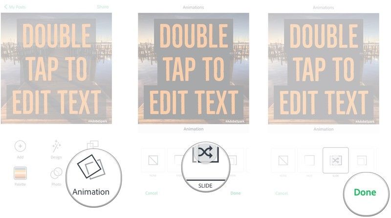 Нажмите «Анимация», нажмите, чтобы выбрать стиль анимации, нажмите «Готово».