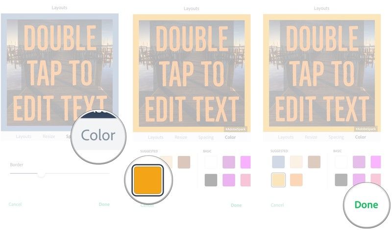 Нажмите цвет, нажмите, чтобы выбрать цвет для вашей границы, нажмите готово.