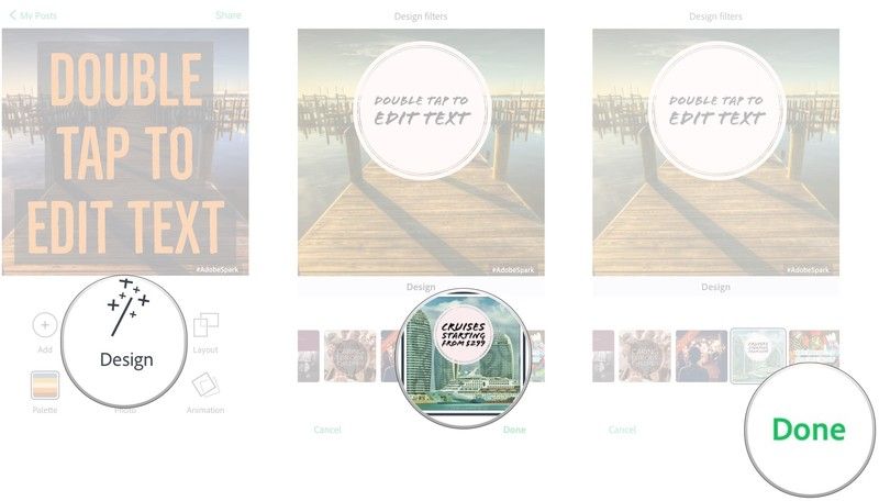 Нажмите «Дизайн», нажмите, чтобы выбрать фильтр дизайна, нажмите «Готово».