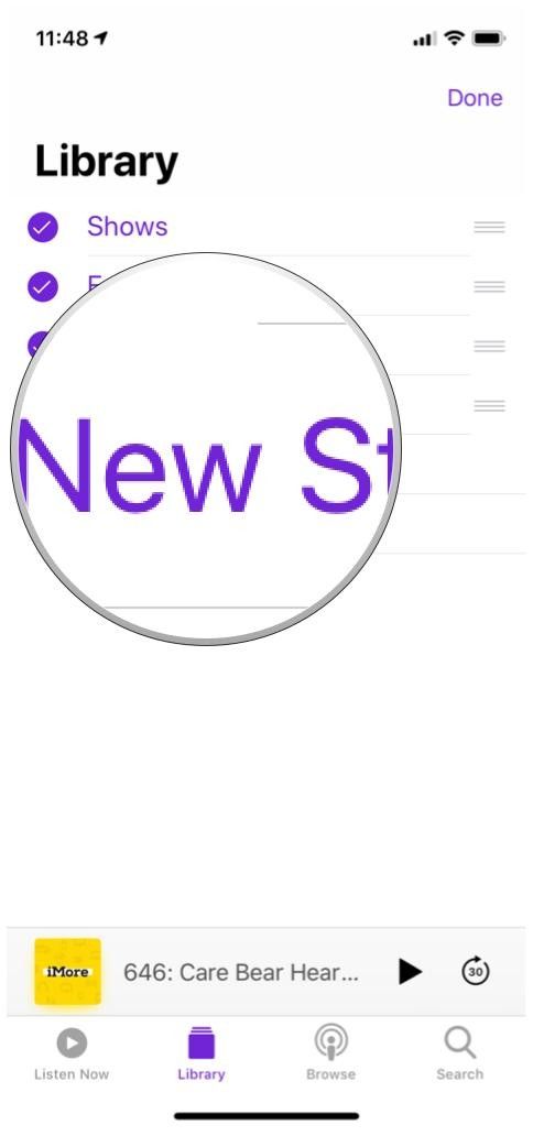 Приложение Apple Podcasts для библиотеки, редактировать кнопку новой станции