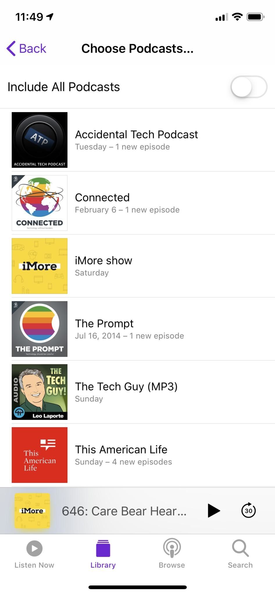 Настройки подкастов приложения Apple Podcasts выберите экран подкастов