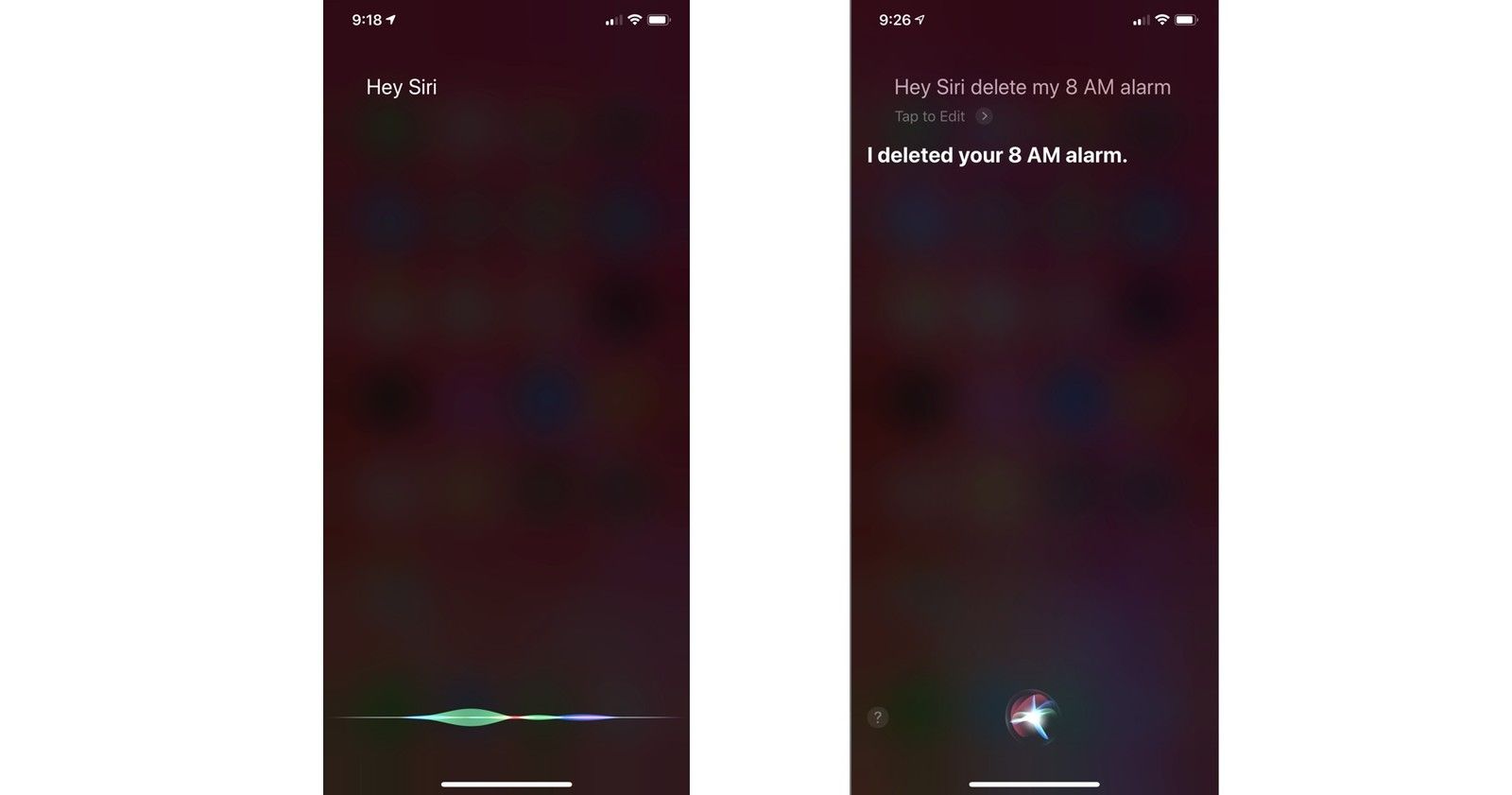 удалить тревогу с Сири