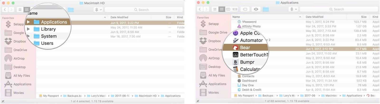 Выберите папку, затем выберите файл