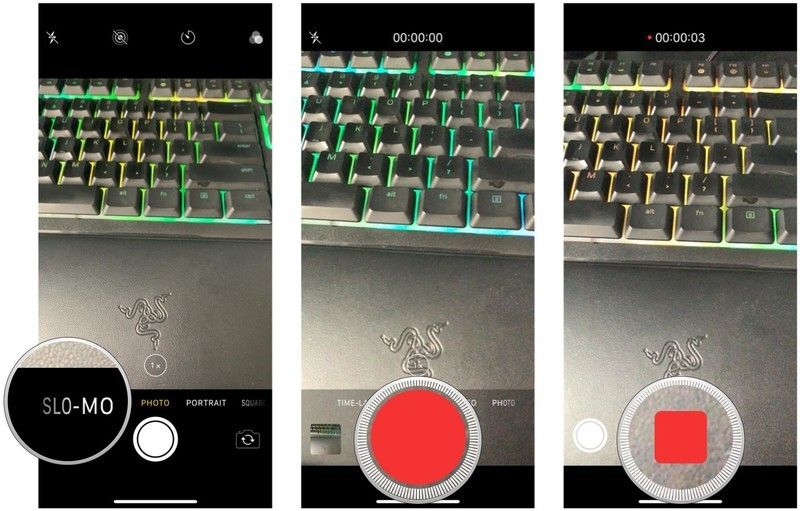 Или выберите текст Slo-Mo, затем нажмите Record и Stop для вашего видео Или выберите текст Slo-Mo, затем нажмите Record и Stop для вашего видео