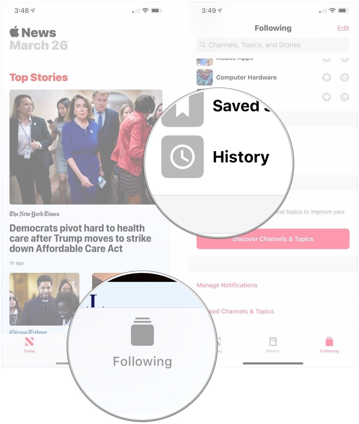 Нажмите «Далее», нажмите «История»