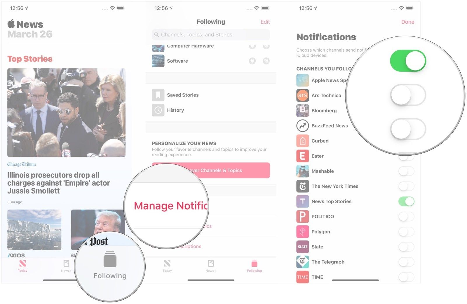 Нажмите «Далее», нажмите «Управление уведомлениями», нажмите «Вкл / Выкл».