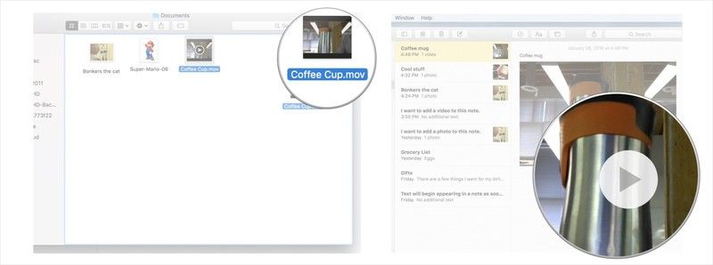 Перетащите файл из его папки и поместите в заметку.