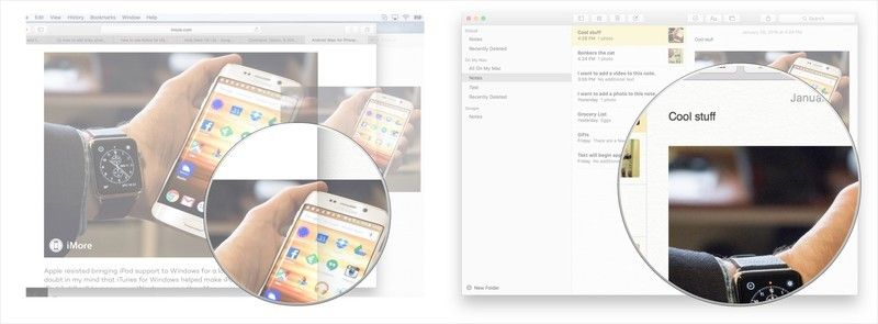 Перетащите изображение из браузера и перейдите в заметку.