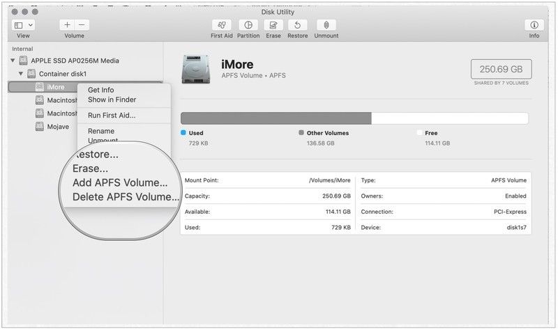 Удалить том APFS Удалить том APFS