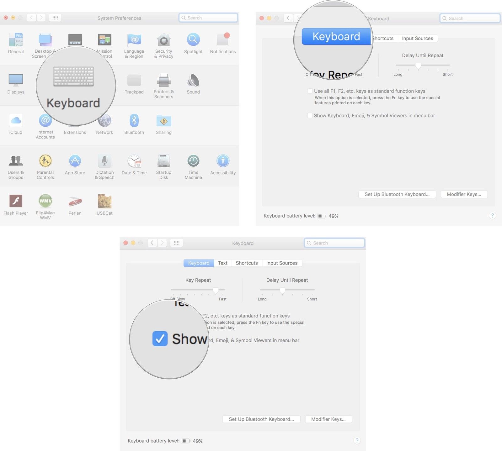 Включение просмотра клавиатуры на Mac