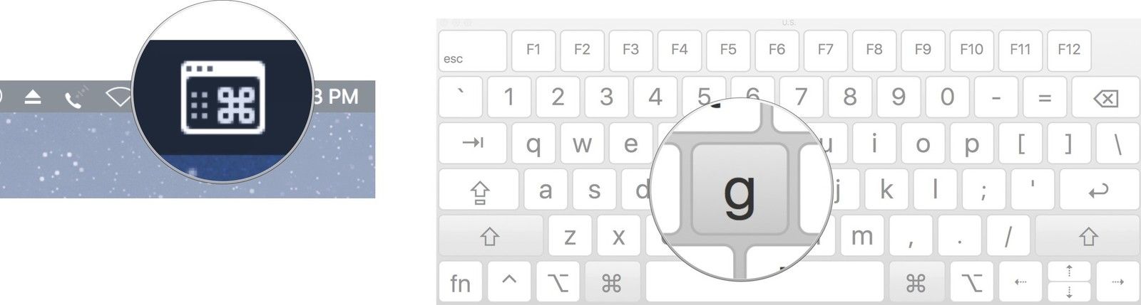 Нажатие на клавиши с указателем на Keyboard Viewer