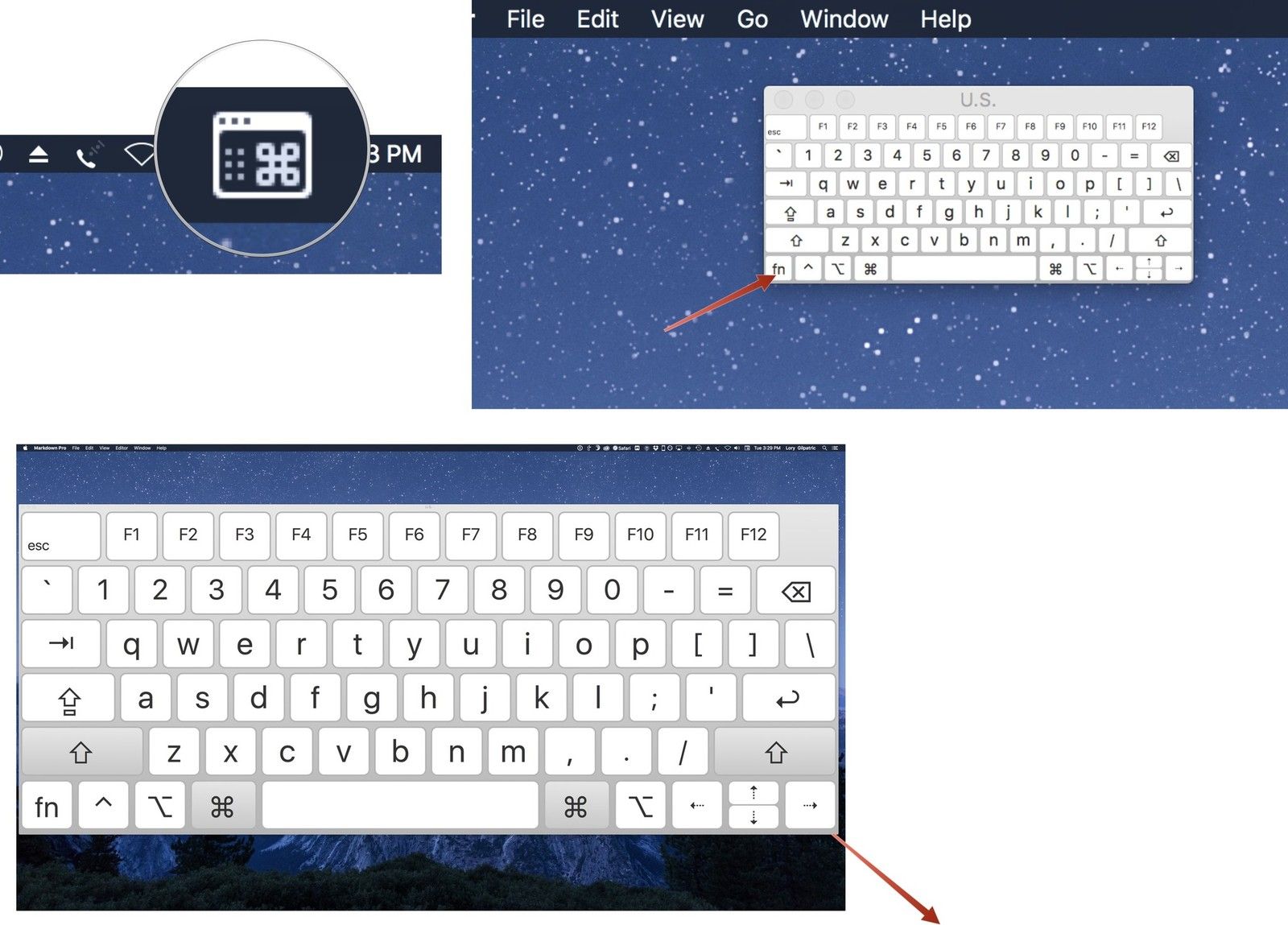 Увеличение или уменьшение размера Keyboard Viewer