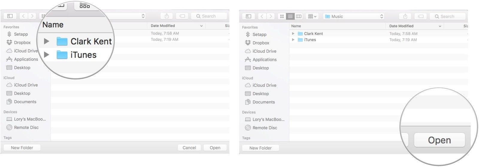 Выберите библиотеку, затем нажмите Открыть