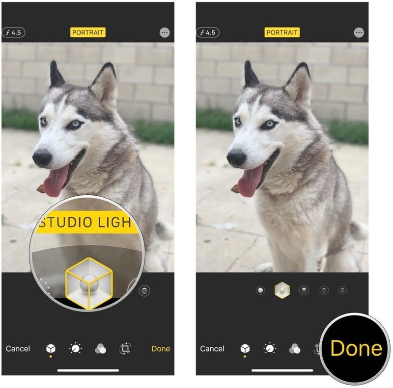 Выберите другой вариант «Портретное освещение», затем нажмите «Готово». Выберите другой вариант «Портретное освещение», затем нажмите «Готово».