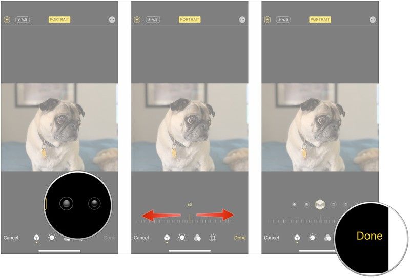 Нажмите «Стиль освещения портрета», проведите пальцем влево или вправо, нажмите «Готово».