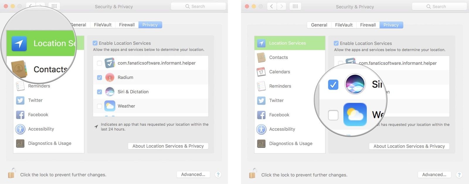 Нажмите Услуги локаций и выберите приложения, которые вы делаете или не делаете't want to access data