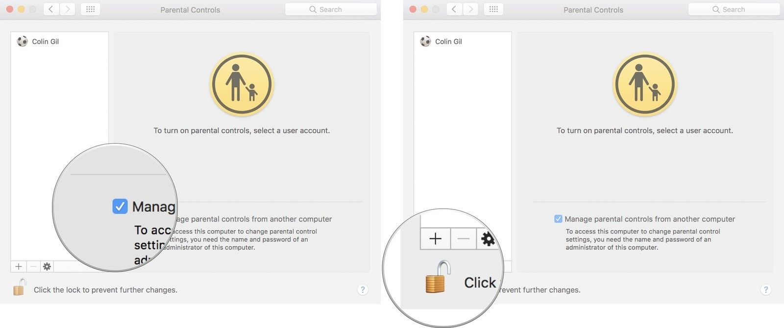 Нажмите на управление с другого компьютера, затем нажмите кнопку блокировки