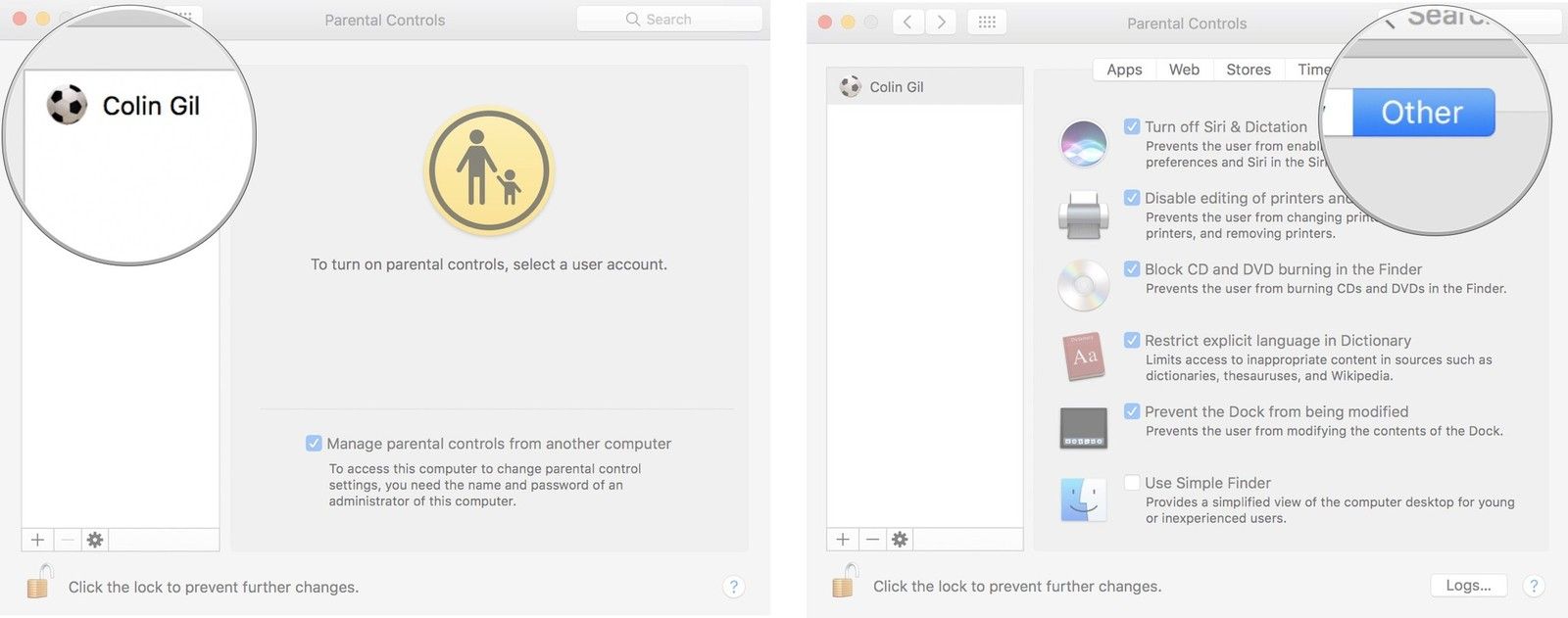 Выберите учетную запись и нажмите «Другое»