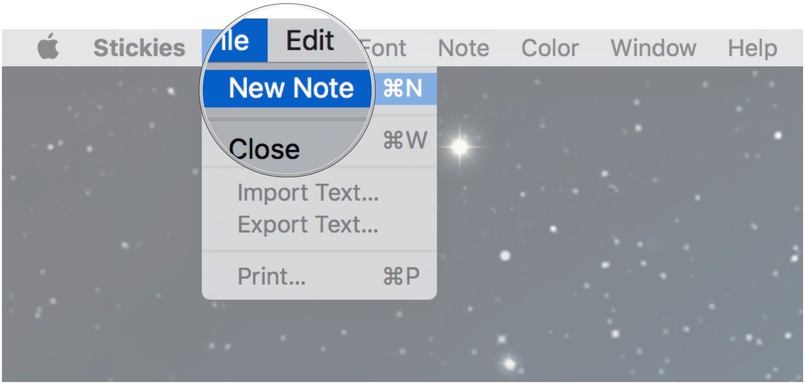 Нажмите Файл, Новая заметка