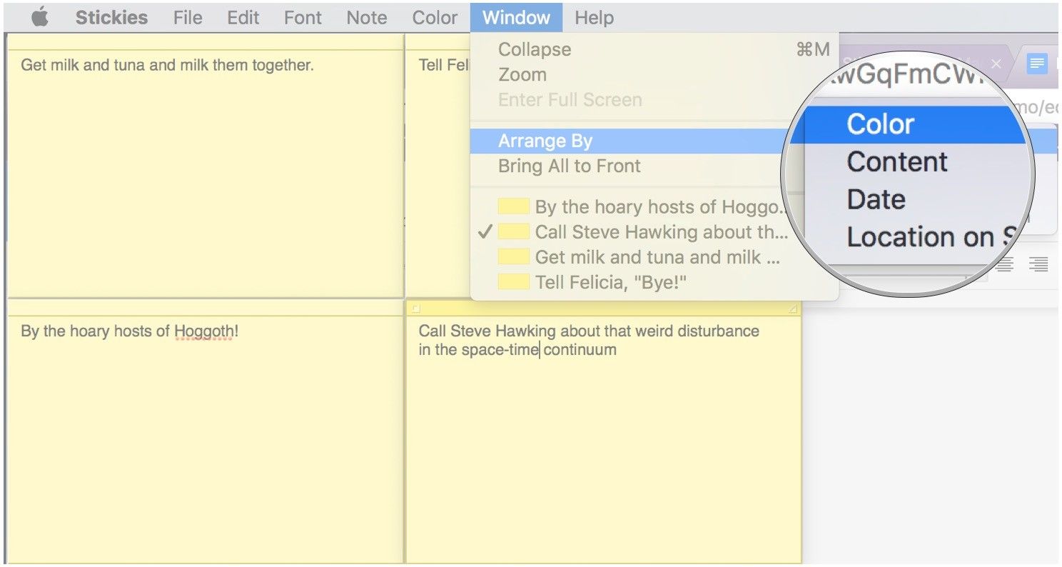 Нажмите Window, нажмите Arrange By, выберите вариант размещения