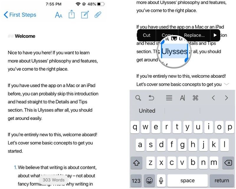 Выберите одно слово, дважды нажав на него