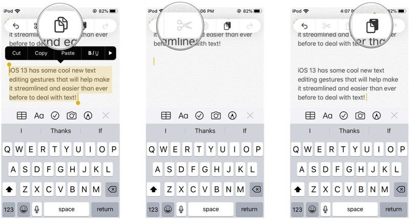 iOS 13 Copy Cut Paste