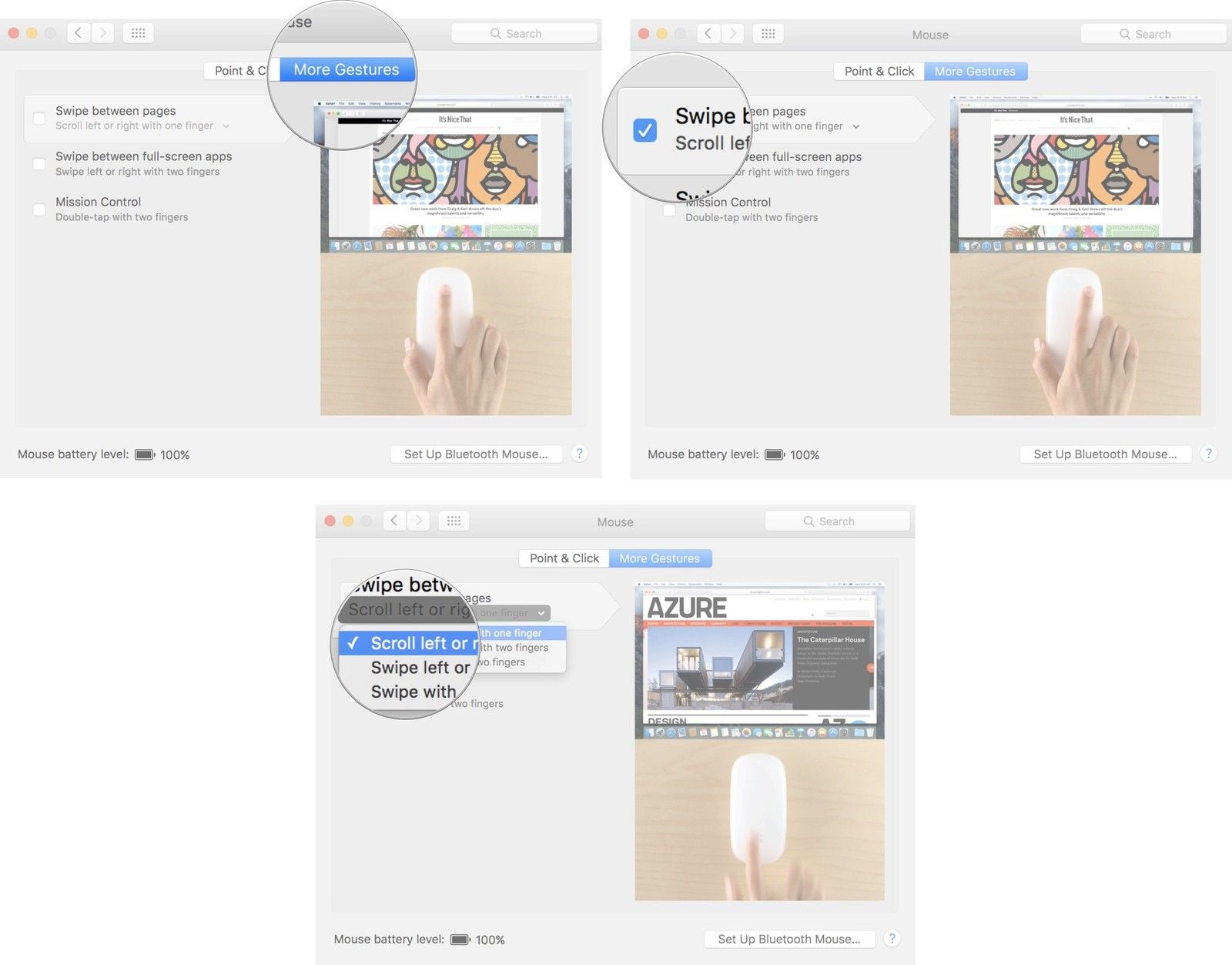 Включение пролистывания между страницами на Mac