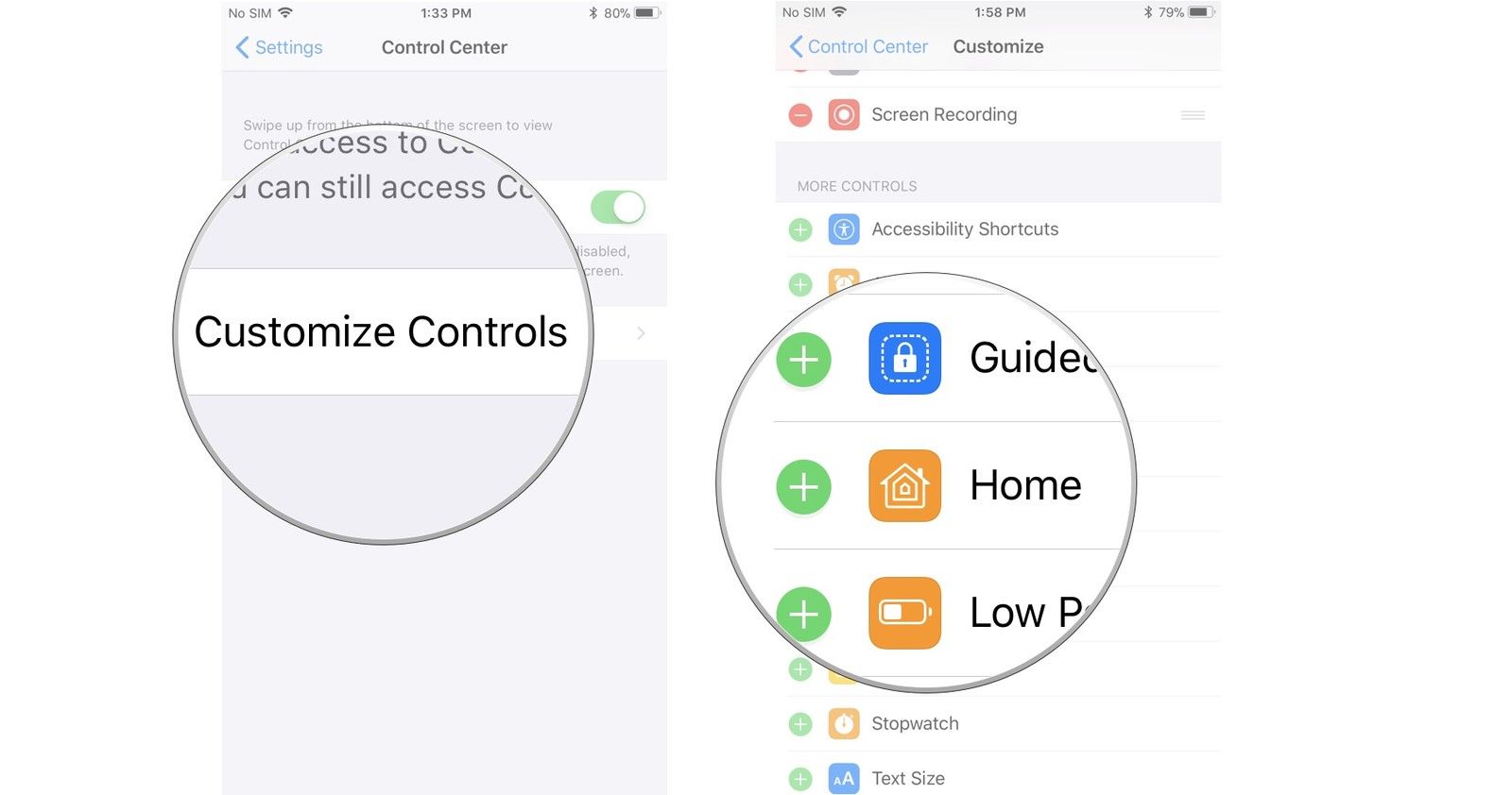 Нажмите «Настроить элементы управления», затем нажмите кнопку «Добавить» рядом с элементом управления.