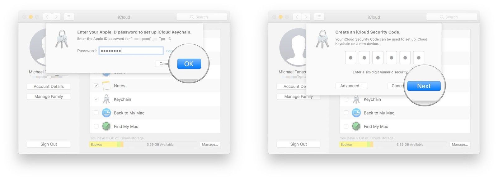 Введите свой пароль Apple ID, нажмите OK, введите 6-значный код, нажмите Next