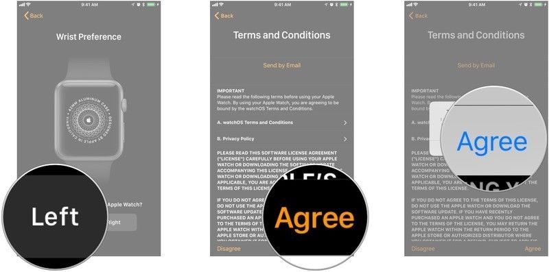 снимки экрана, на которых показаны вышеупомянутые шаги для сопряжения вашего iPhone с Apple Watch