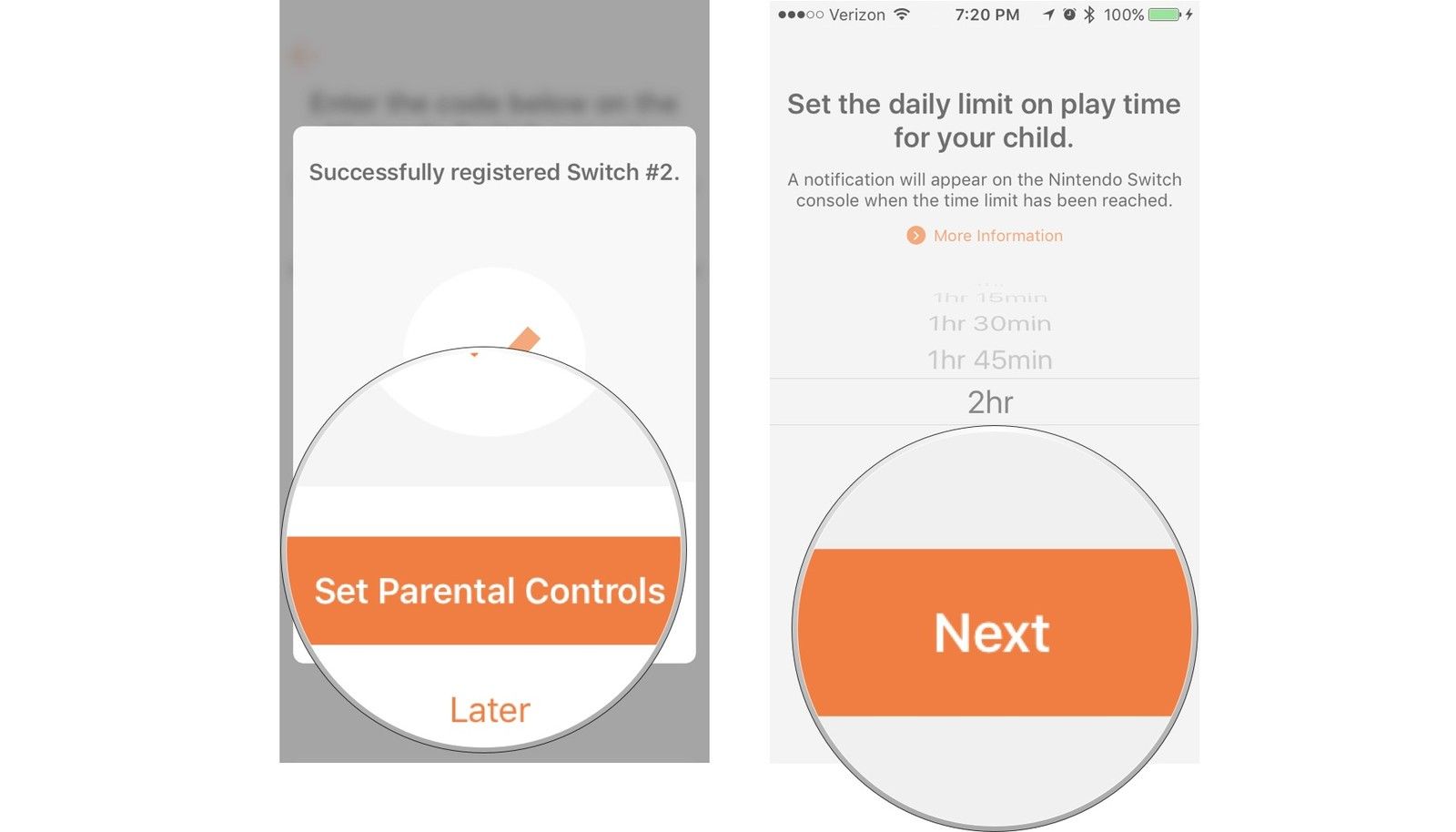 Выберите «Установить родительский контроль», установите дневной лимит времени, затем нажмите «Далее».