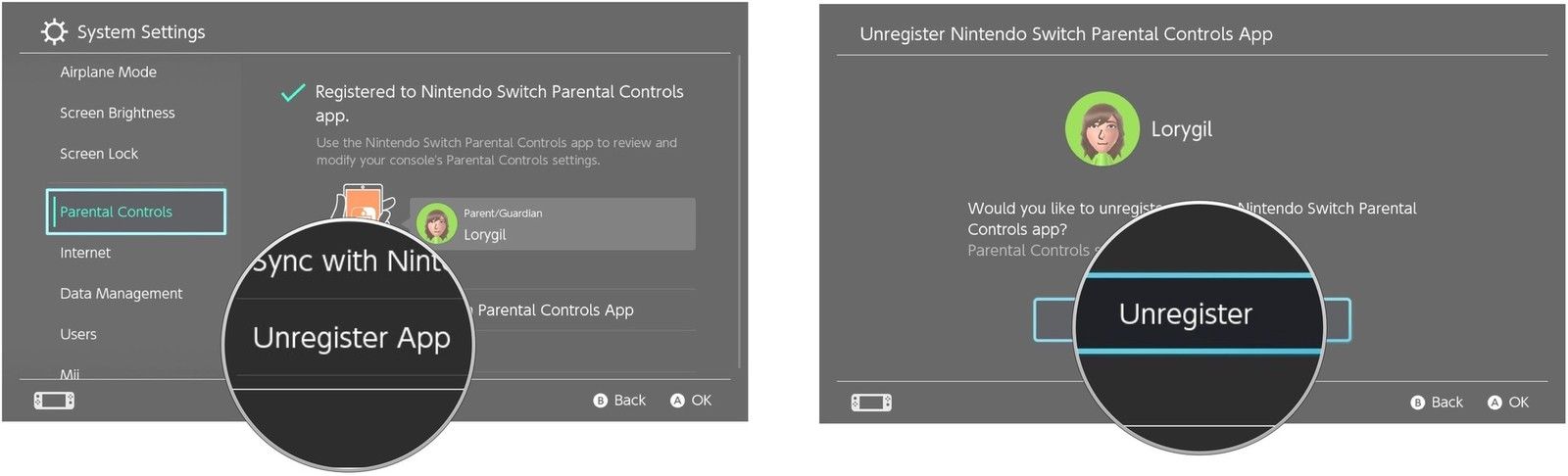 Выберите «Отменить регистрацию приложения», затем выберите «Отменить регистрацию».