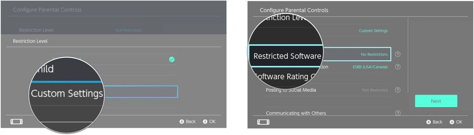 Выберите настроить параметры, затем выберите ограниченное программное обеспечение