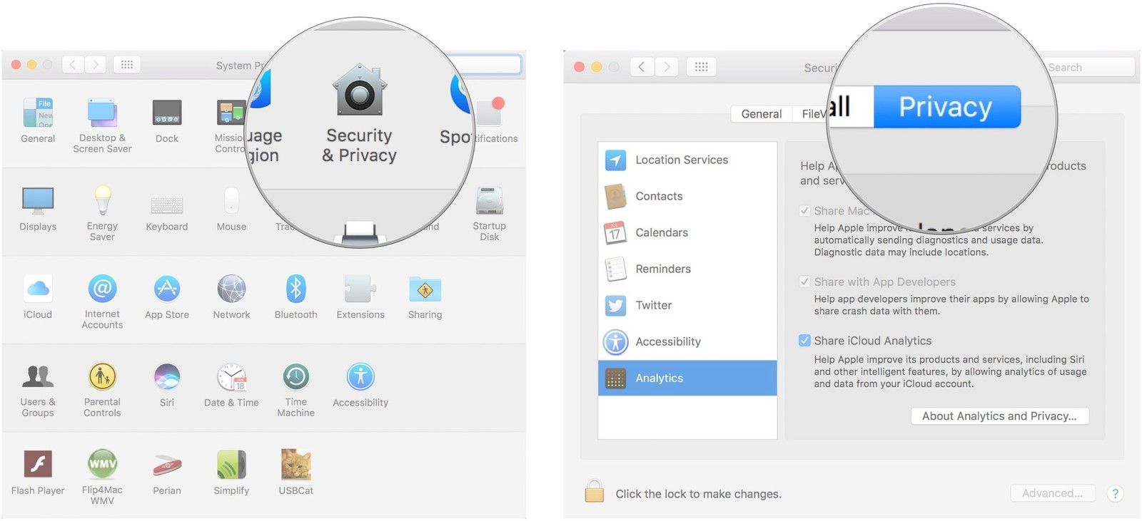 Нажмите на Безопасность и конфиденциальность, затем нажмите на вкладку Конфиденциальность