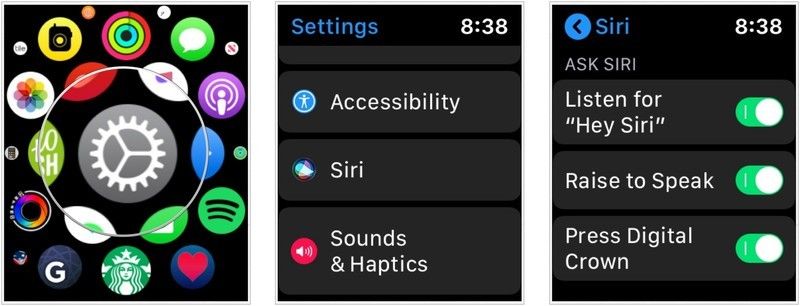 Настройки Apple Watch Siri