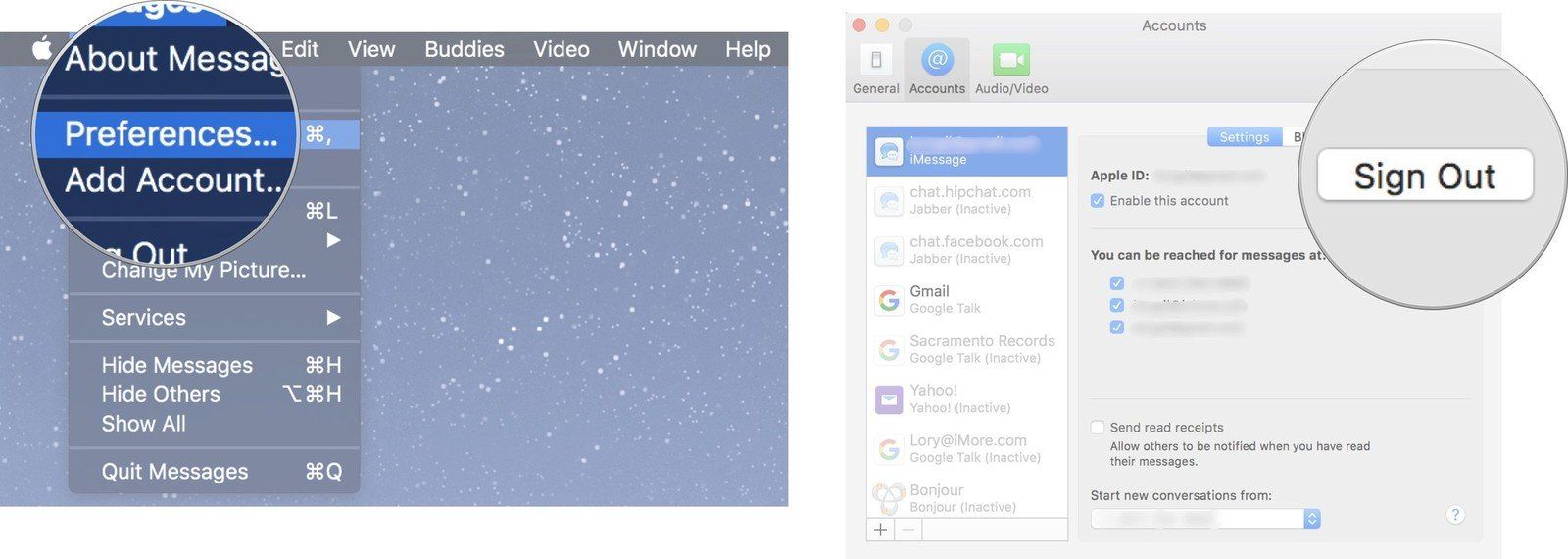 Выход из сообщений на Mac