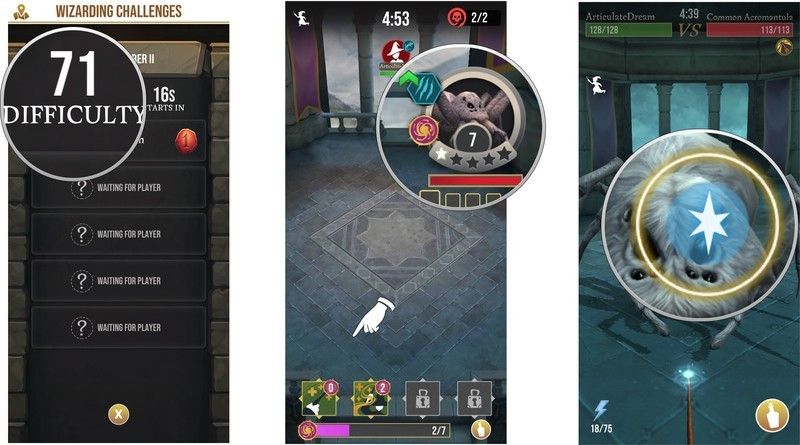 Дождитесь, пока откроется камера руин. Нажмите на аватар противника, нажмите «Старт», наведите свою палочку на звездную сетку.